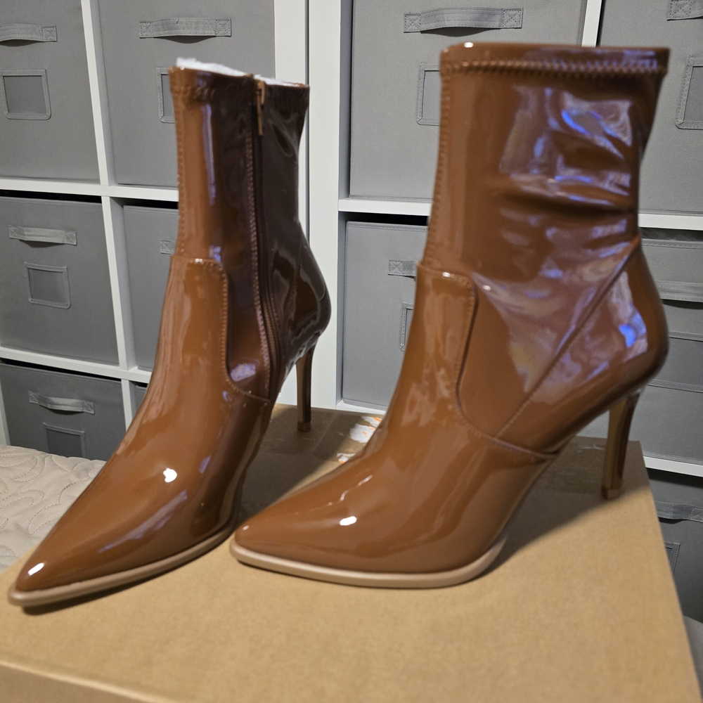 Steve Madden Glossy Brown Ankle Booties